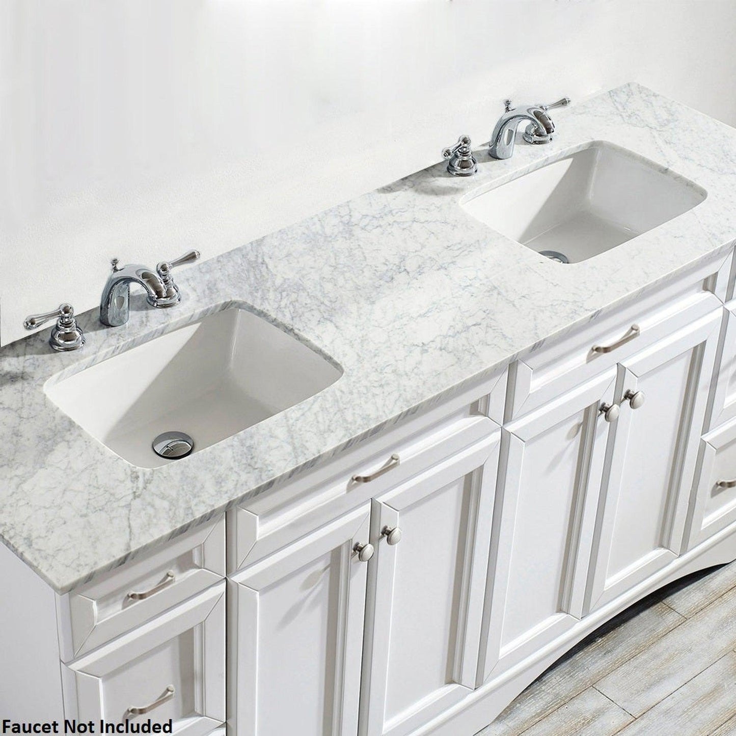 Vinnova Naples 72" White Freestanding Double Vanity Set In White Carrara Marble Top With Undermount Ceramic Sink