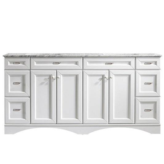 Vinnova Naples 72" White Freestanding Double Vanity Set In White Carrara Marble Top With Undermount Ceramic Sink