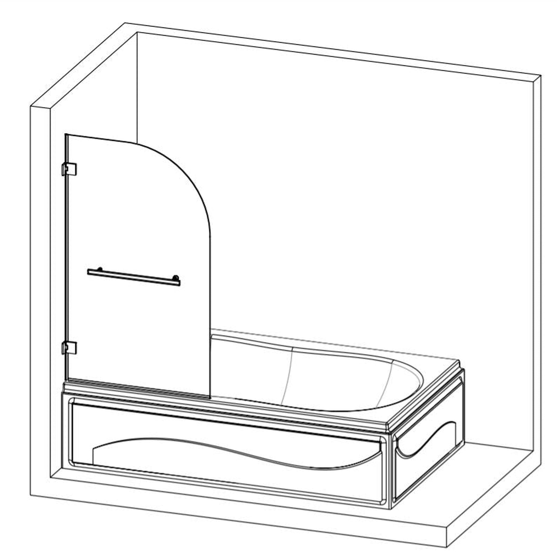 Vinnova Napoli 34" x 58" Matte Black Hinged Frameless Glass Tub Door