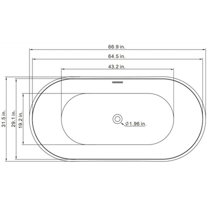 Vinnova Nuoro 67" x 32" White Oval Freestanding Soaking Acrylic Bathtub