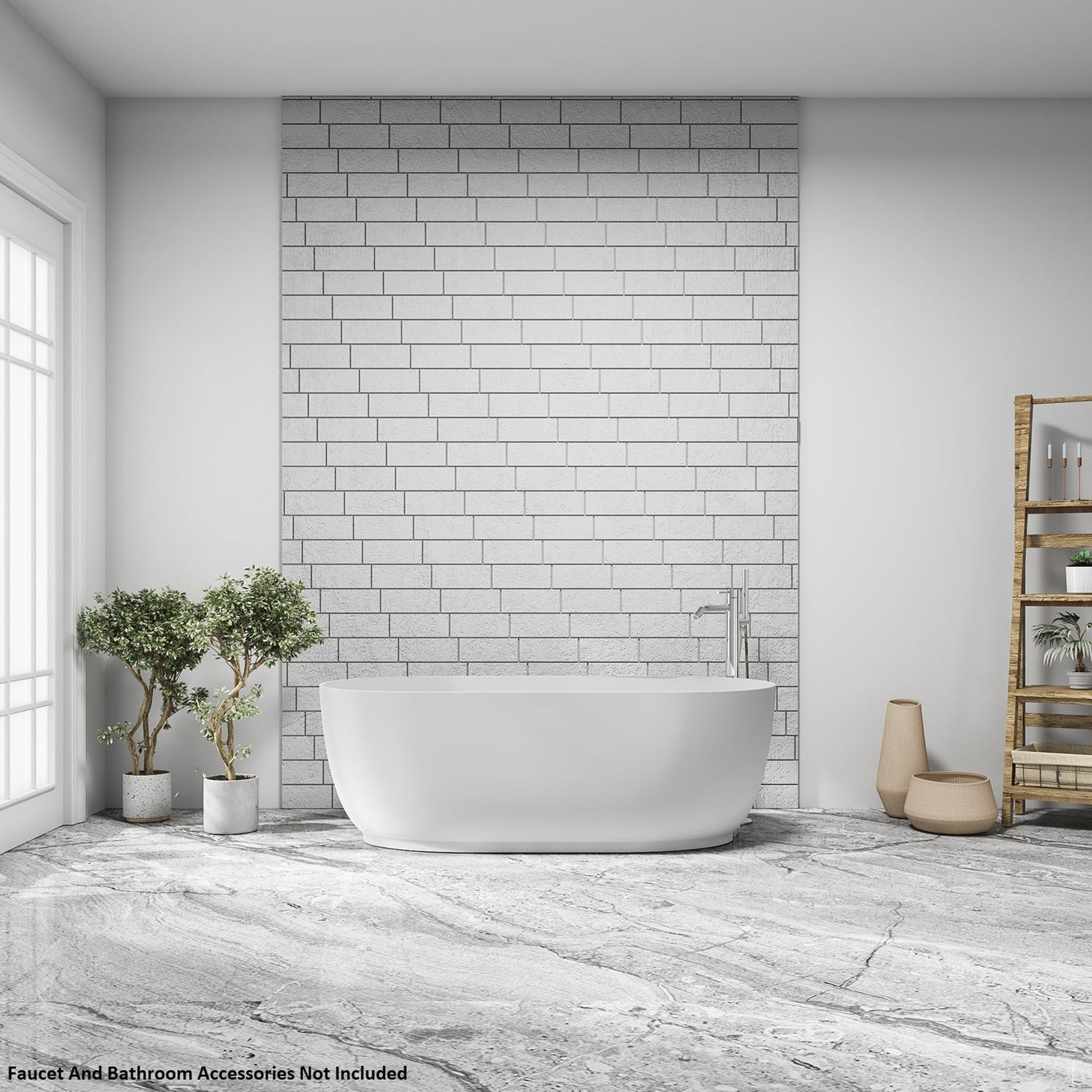 Vinnova Olite 59" x 32" Matte White Oval Freestanding Soaking Acrylic Bathtub