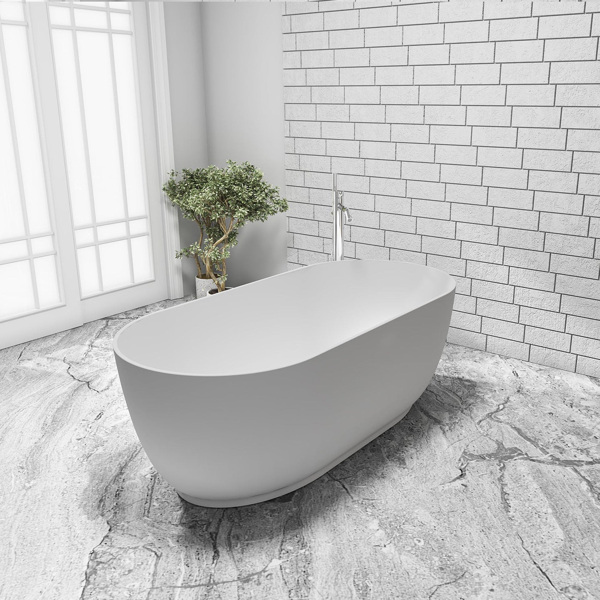 Vinnova Olite 59" x 32" Matte White Oval Freestanding Soaking Acrylic Bathtub