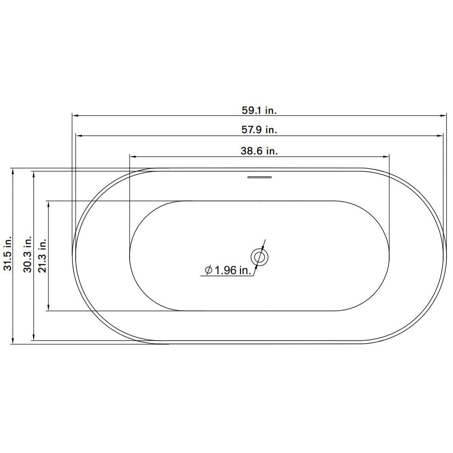 Vinnova Olite 59" x 32" Matte White Oval Freestanding Soaking Acrylic Bathtub