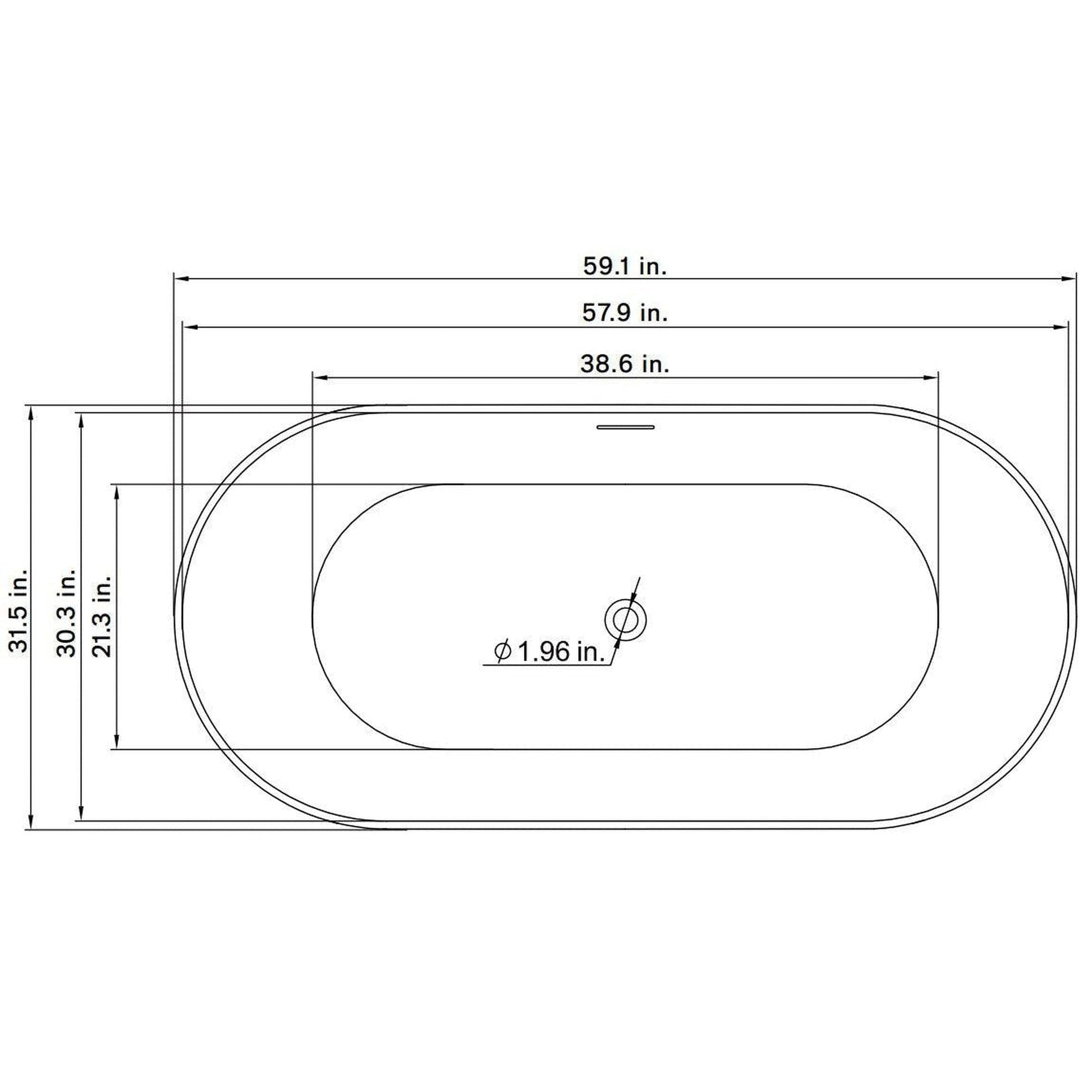 Vinnova Olite 59" x 32" Matte White Oval Freestanding Soaking Acrylic Bathtub