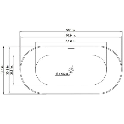 Vinnova Olite 59" x 32" Matte White Oval Freestanding Soaking Acrylic Bathtub