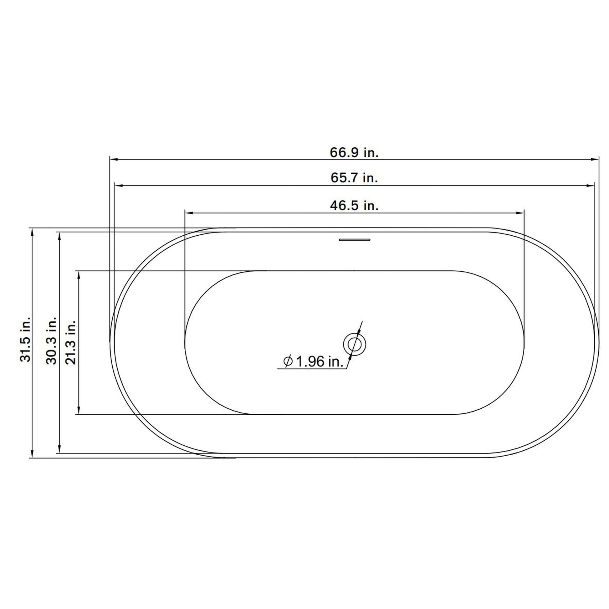 Vinnova Olite 67" x 32" Matte White Oval Freestanding Soaking Acrylic Bathtub