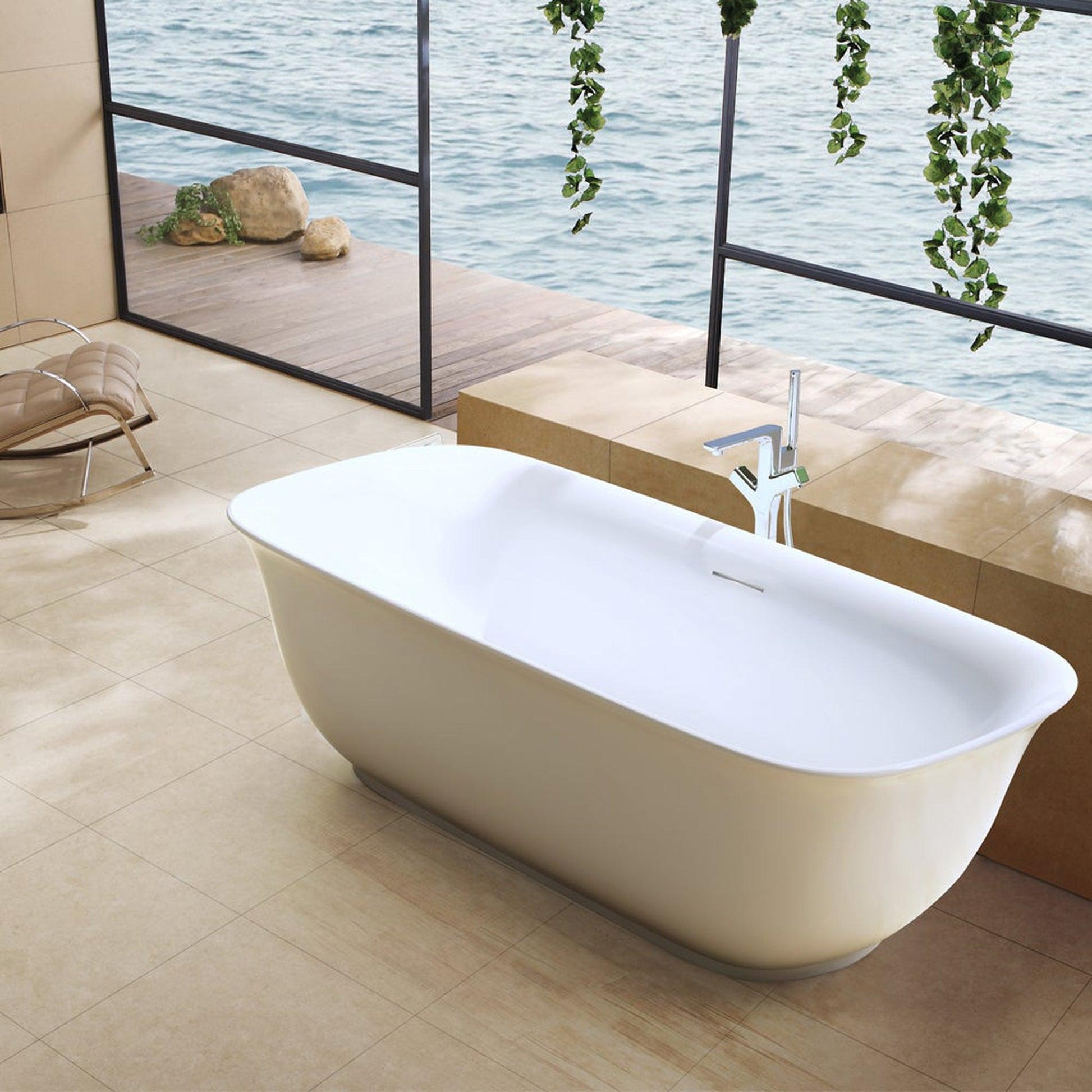 Vinnova Orion 59" x 32" White Oval Freestanding Soaking Acrylic Bathtub