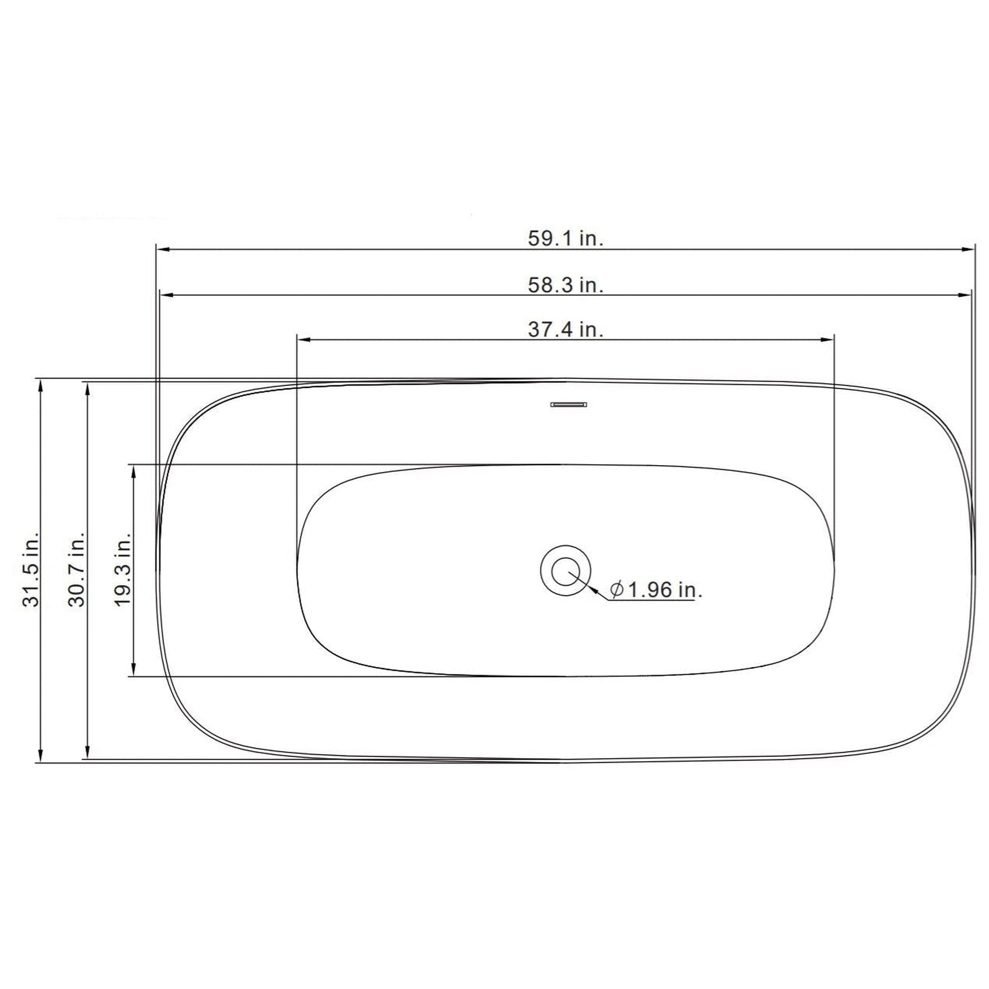 Vinnova Orion 59" x 32" White Oval Freestanding Soaking Acrylic Bathtub