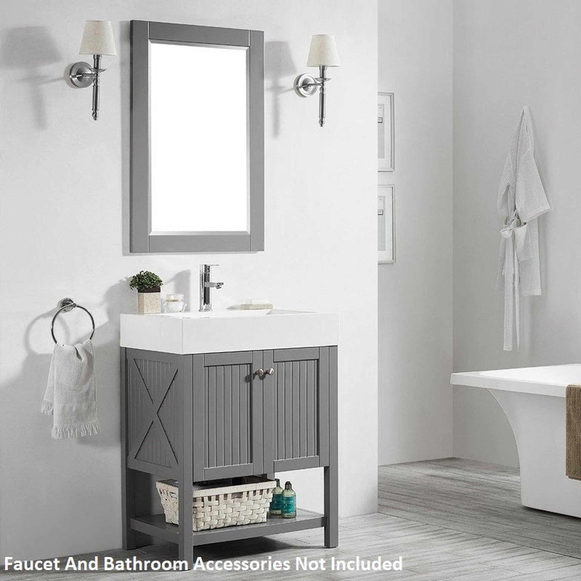 Vinnova Pavia 28" Gray Freestanding Single Vanity Set With Acrylic Undermount Sink And Mirror