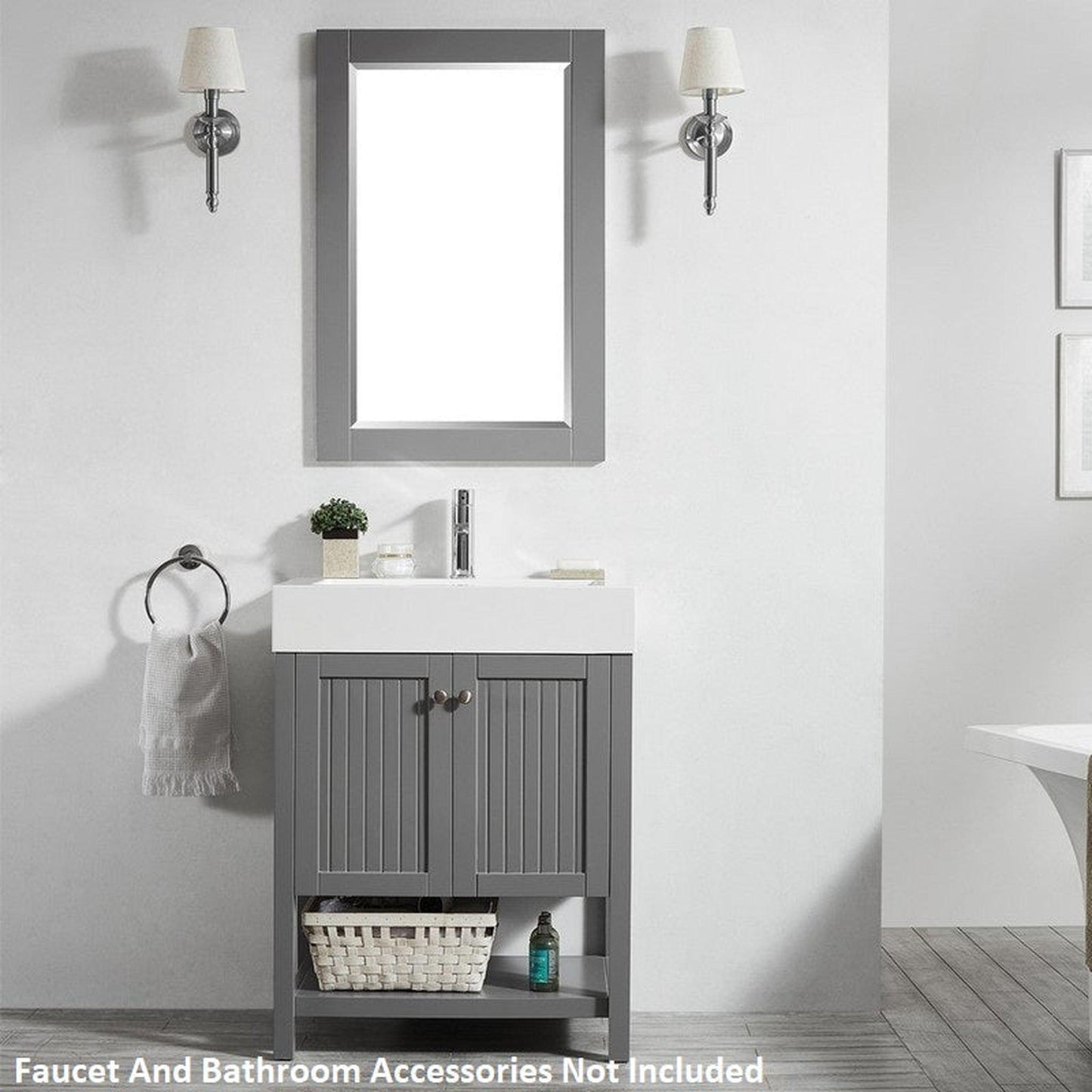 Vinnova Pavia 28" Gray Freestanding Single Vanity Set With Acrylic Undermount Sink And Mirror