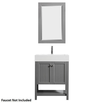 Vinnova Pavia 28" Gray Freestanding Single Vanity Set With Acrylic Undermount Sink And Mirror