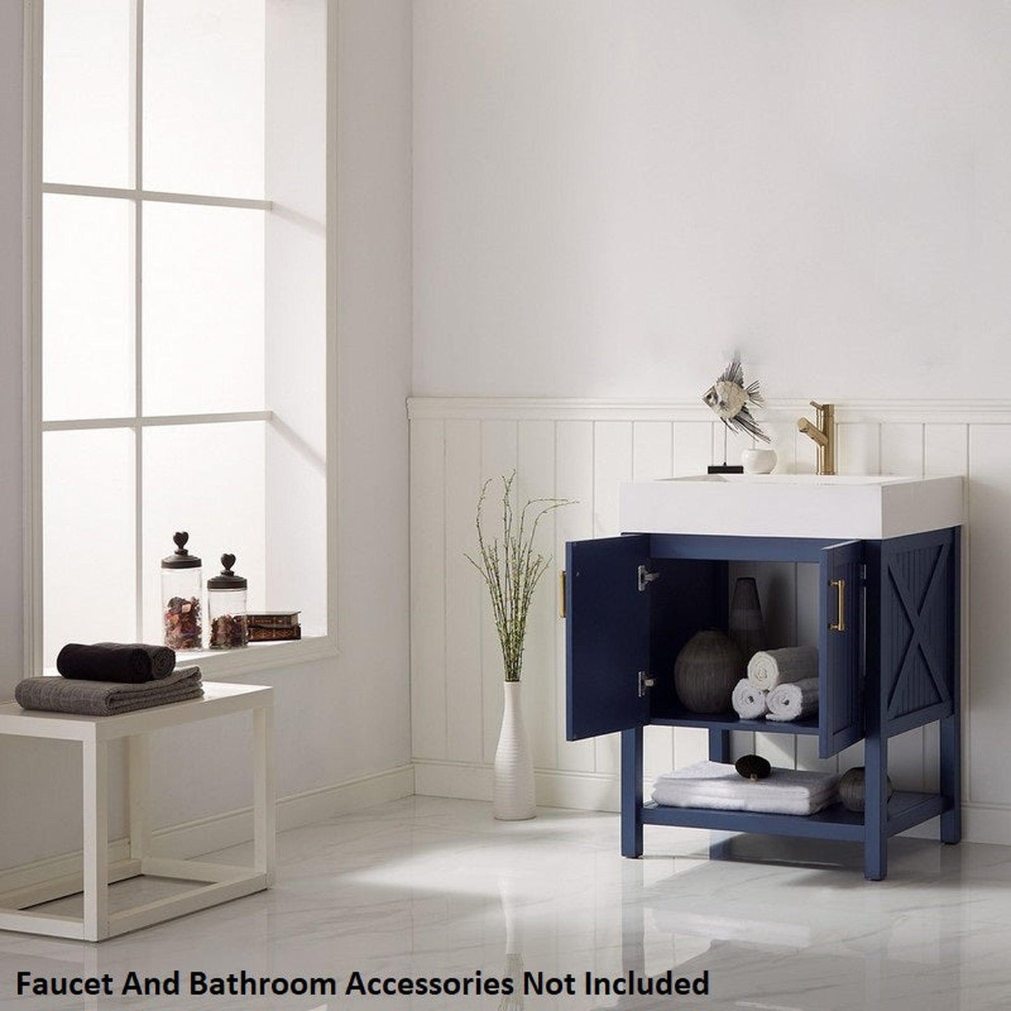 Vinnova Pavia 28" Royal Blue Freestanding Single Vanity Set With Acrylic Undermount Sink