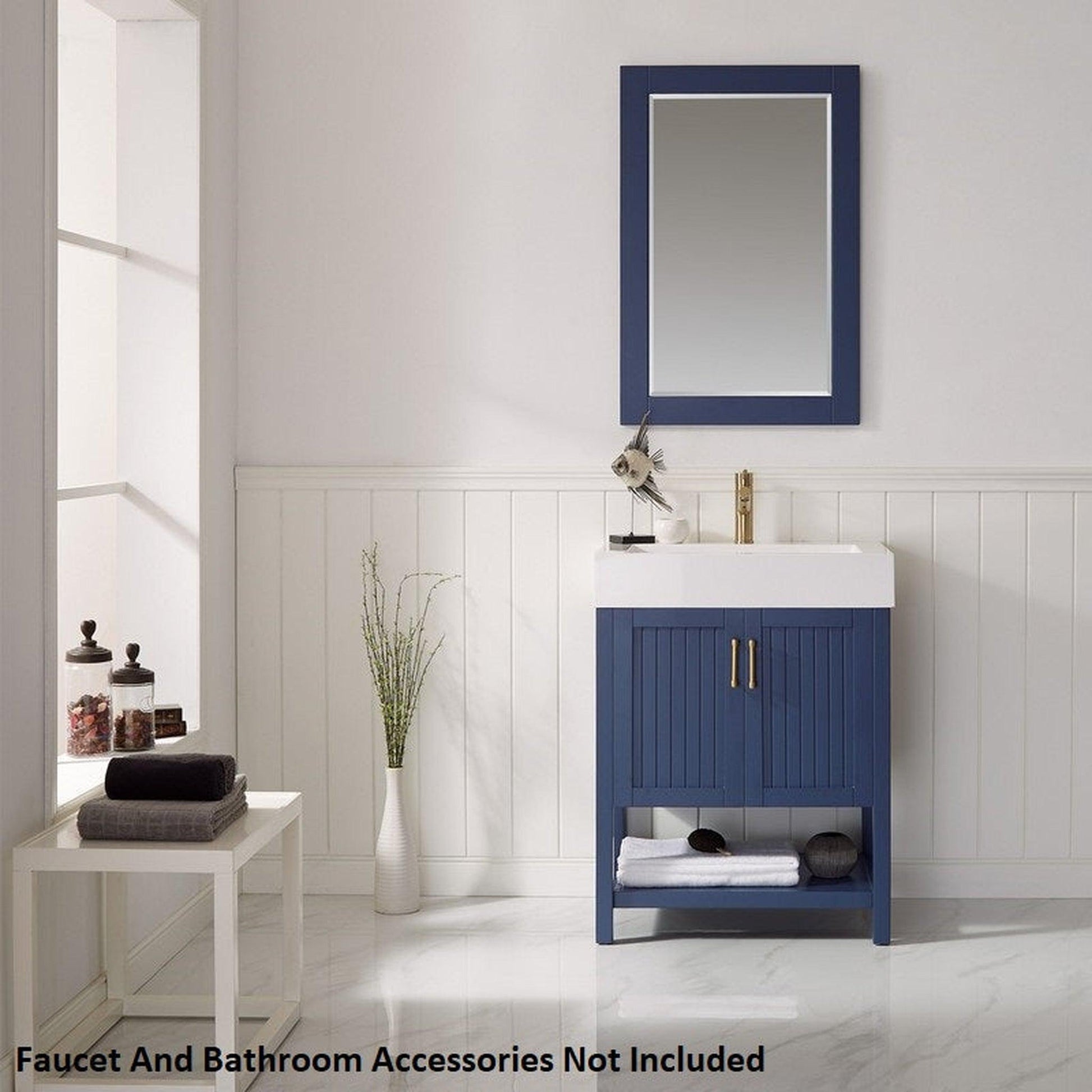 Vinnova Pavia 28" Royal Blue Freestanding Single Vanity Set With Acrylic Undermount Sink And Mirror