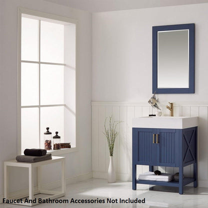 Vinnova Pavia 28" Royal Blue Freestanding Single Vanity Set With Acrylic Undermount Sink And Mirror