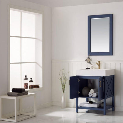 Vinnova Pavia 28" Royal Blue Freestanding Single Vanity Set With Acrylic Undermount Sink And Mirror