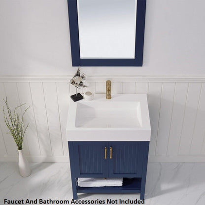 Vinnova Pavia 28" Royal Blue Freestanding Single Vanity Set With Acrylic Undermount Sink And Mirror