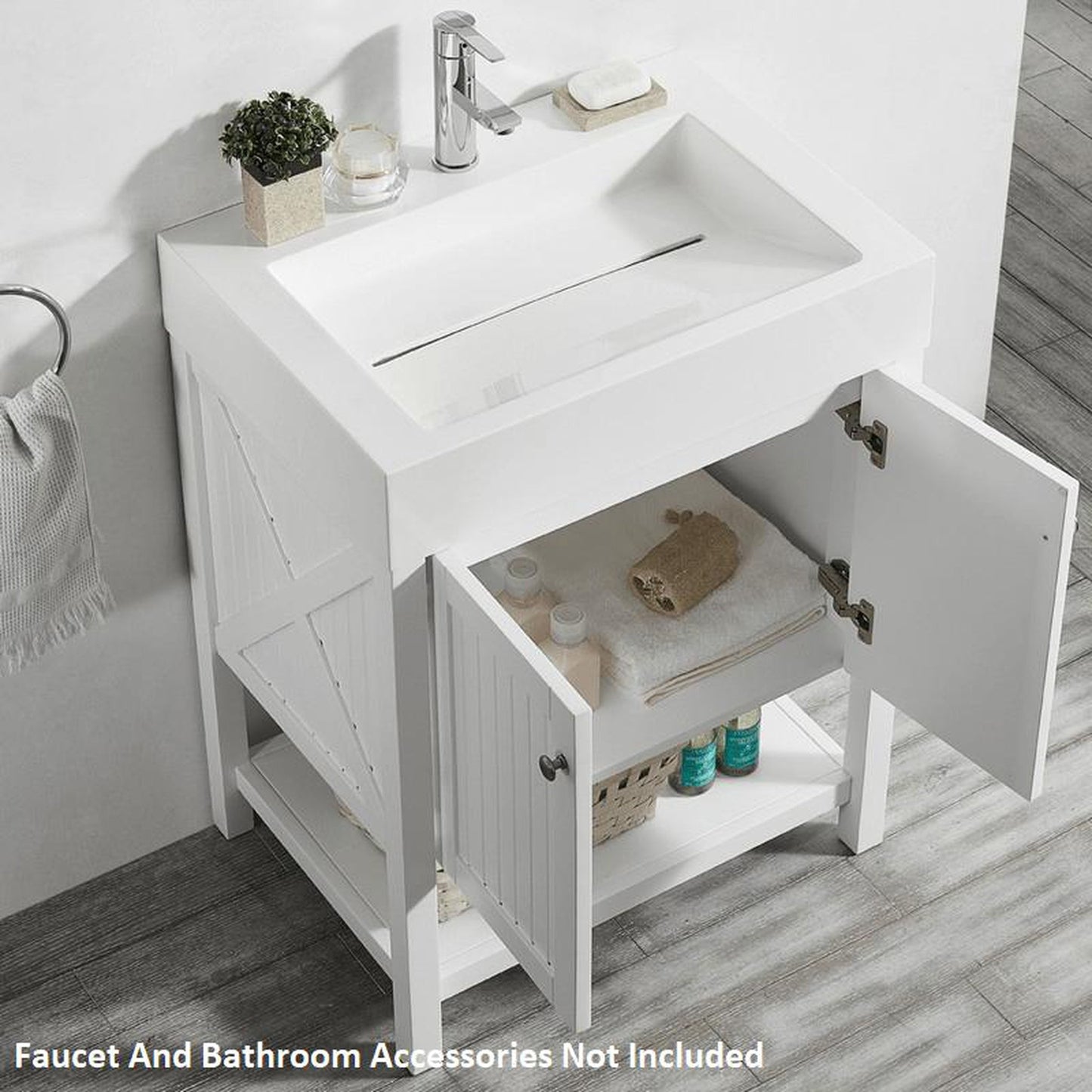Vinnova Pavia 28" White Freestanding Single Vanity Set With Acrylic Undermount Sink And Mirror