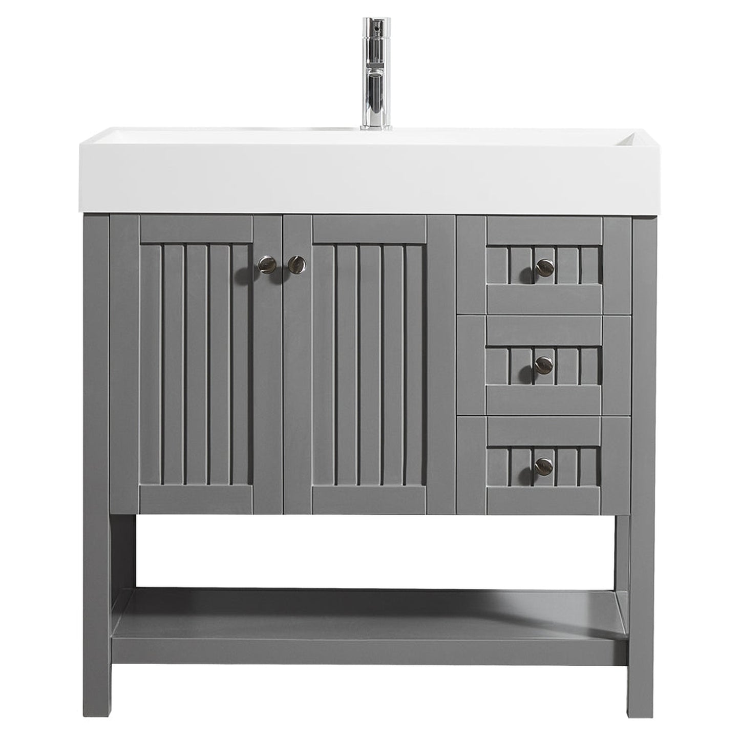 Vinnova Pavia 36" Gray Freestanding Single Vanity Set With Acrylic Undermount Sink And Mirror