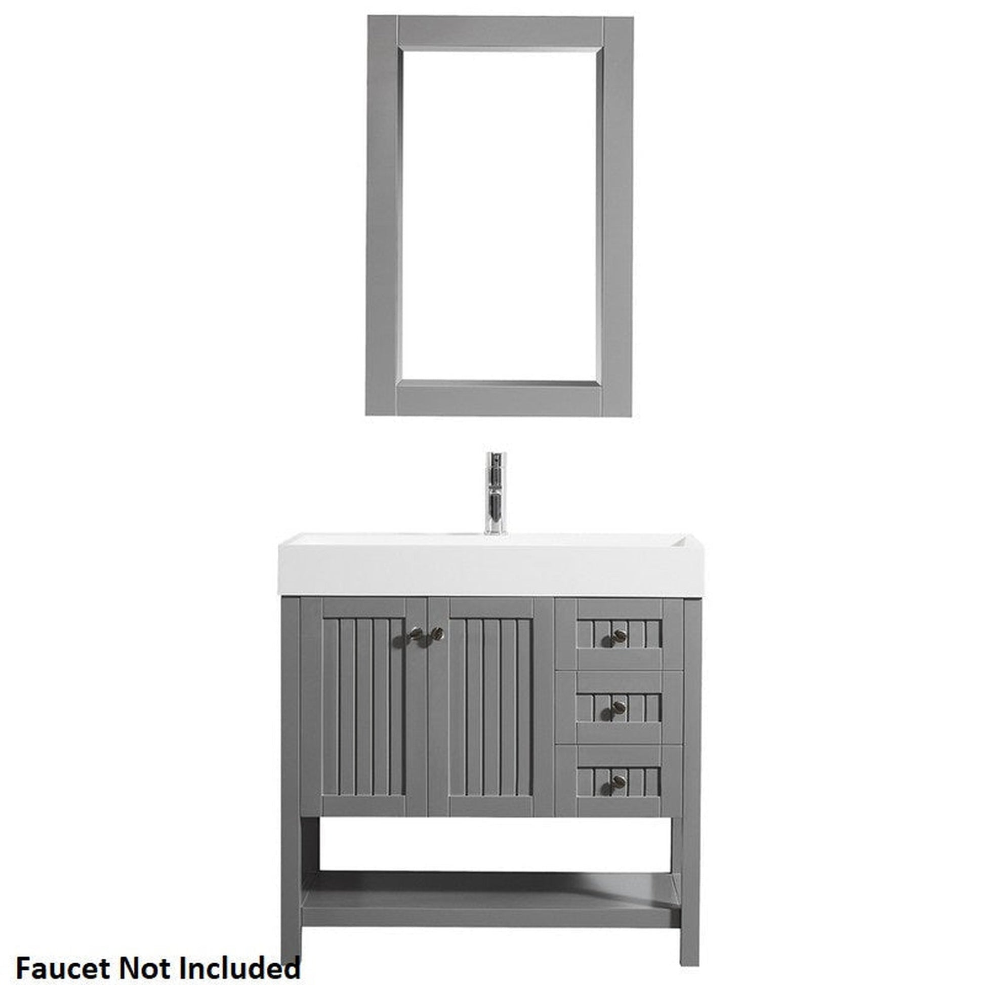 Vinnova Pavia 36" Gray Freestanding Single Vanity Set With Acrylic Undermount Sink And Mirror