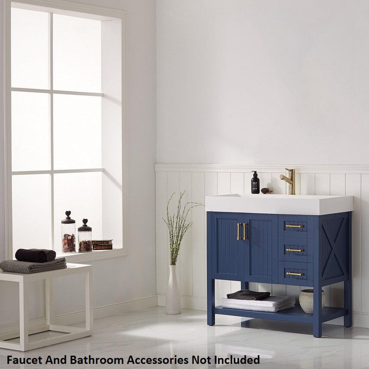Vinnova Pavia 36" Royal Blue Freestanding Single Vanity Set With Acrylic Undermount Sink