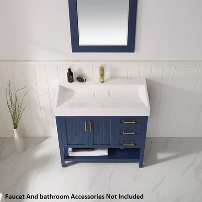 Vinnova Pavia 36" Royal Blue Freestanding Single Vanity Set With Acrylic Undermount Sink And Mirror