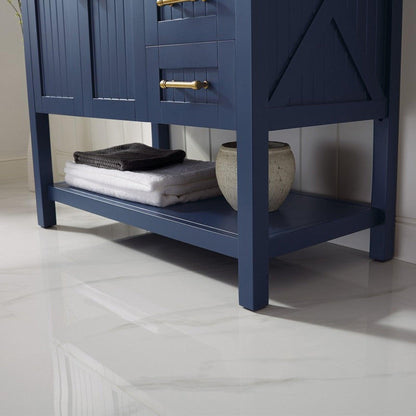 Vinnova Pavia 36" Royal Blue Freestanding Single Vanity Set With Acrylic Undermount Sink And Mirror