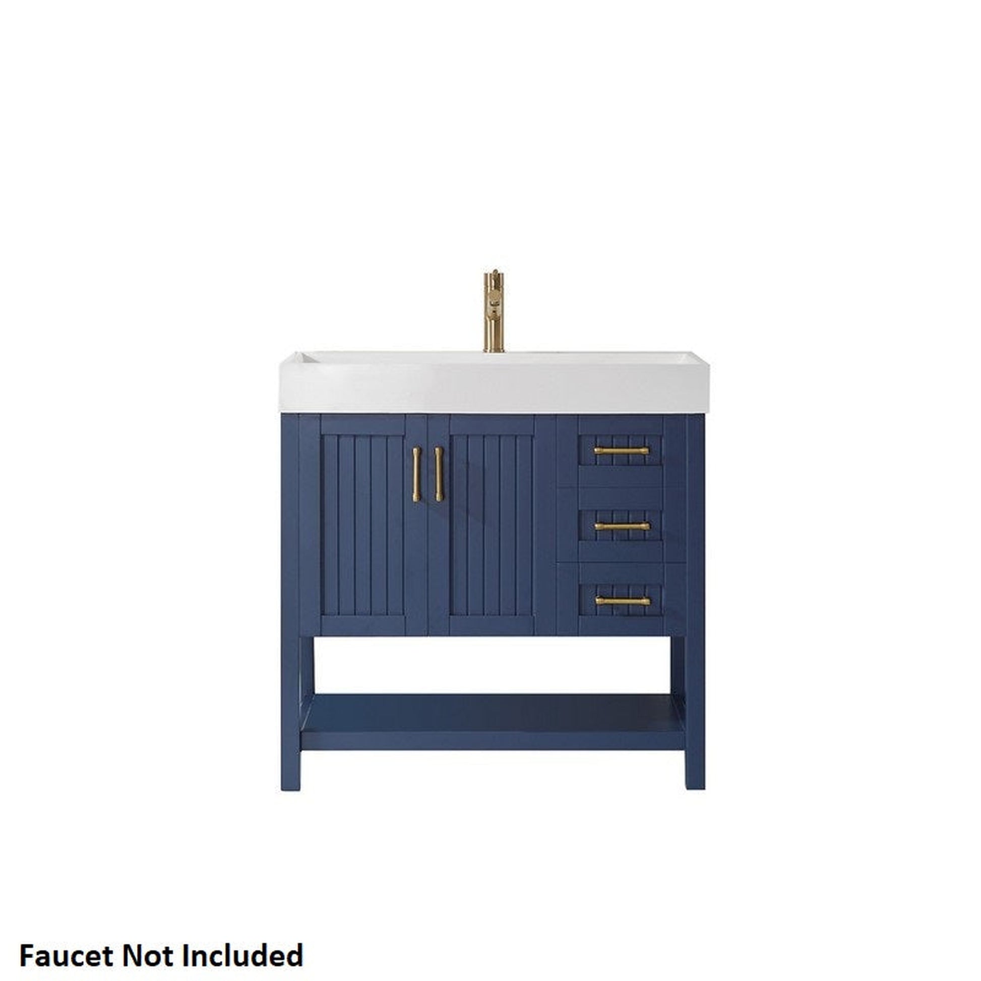 Vinnova Pavia 36" Royal Blue Freestanding Single Vanity Set With Acrylic Undermount Sink And Mirror