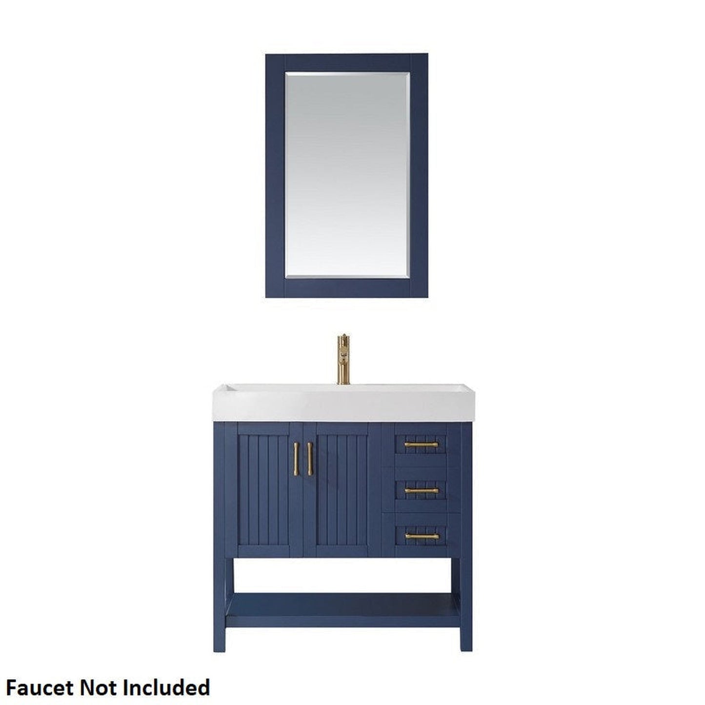 Vinnova Pavia 36" Royal Blue Freestanding Single Vanity Set With Acrylic Undermount Sink And Mirror