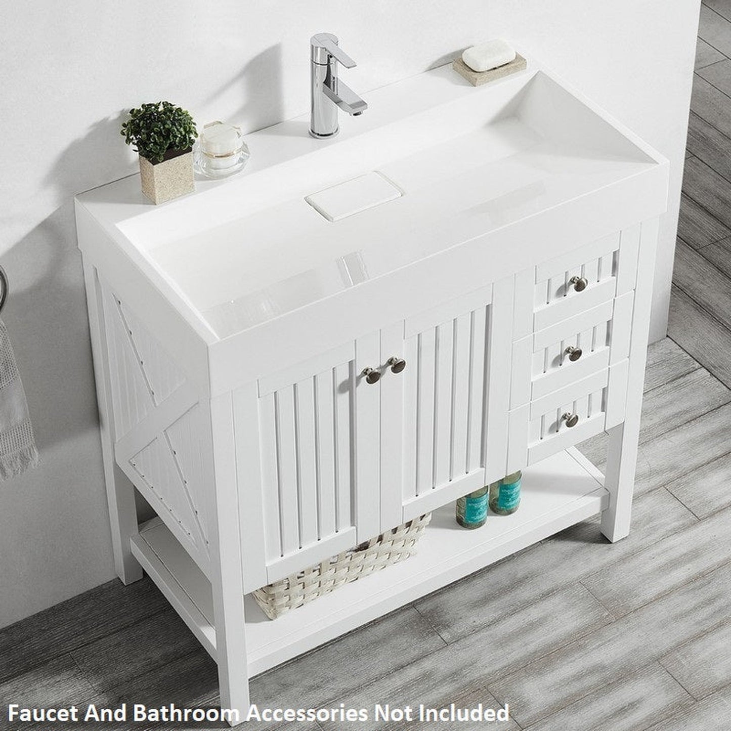 Vinnova Pavia 36" White Freestanding Single Vanity Set With Acrylic Undermount Sink