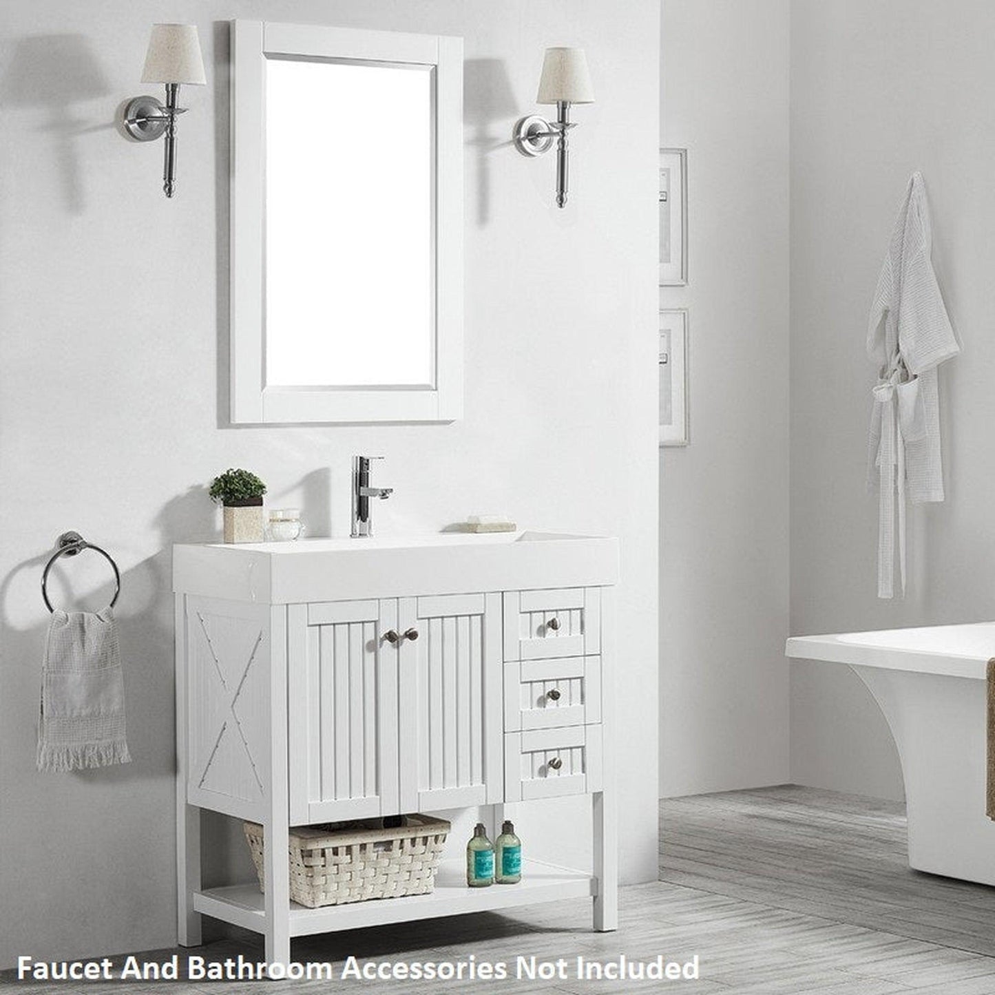 Vinnova Pavia 36" White Freestanding Single Vanity Set With Acrylic Undermount Sink And Mirror