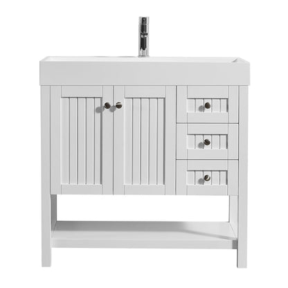 Vinnova Pavia 36" White Freestanding Single Vanity Set With Acrylic Undermount Sink And Mirror
