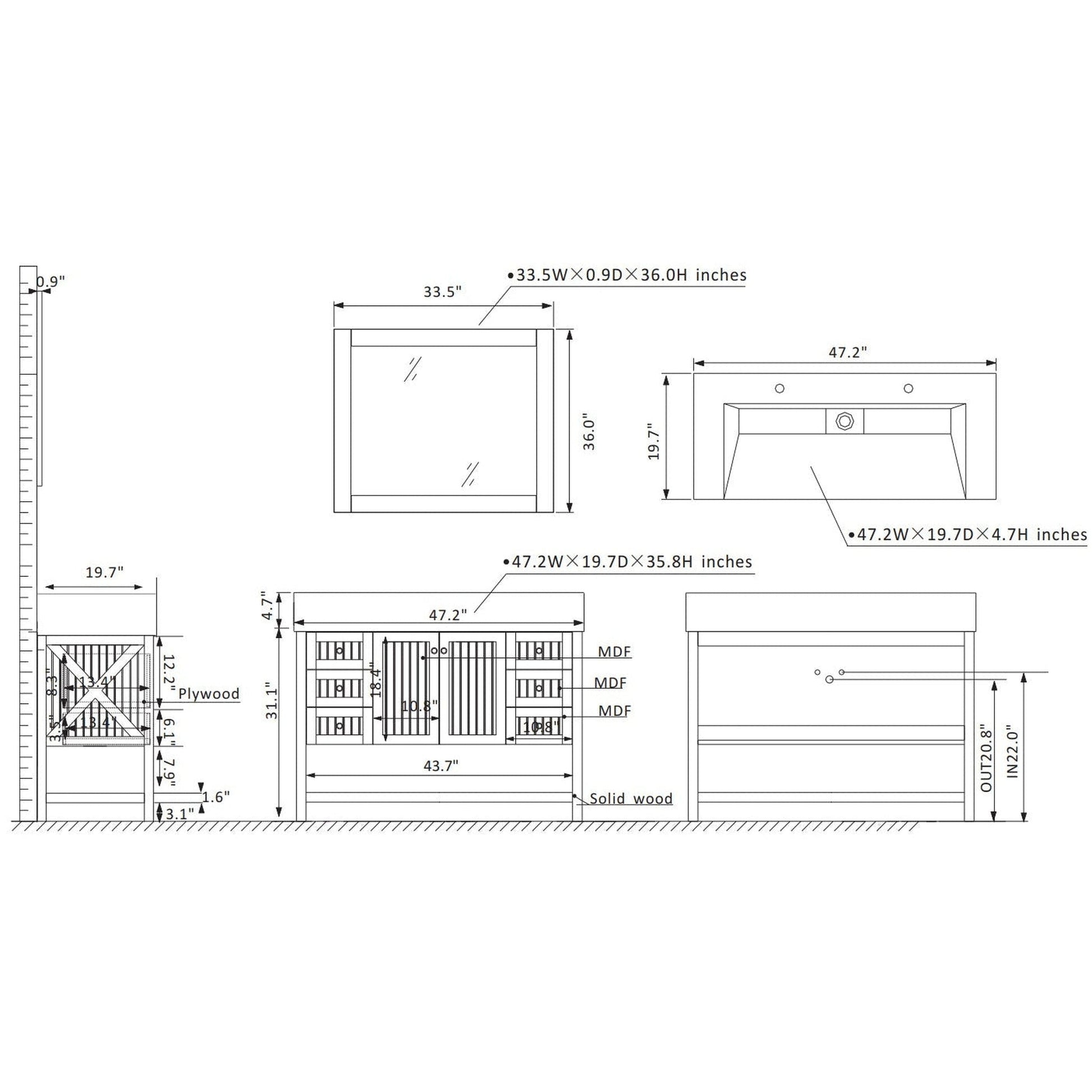 Vinnova Pavia 48" Gray Freestanding Single Vanity Set With Acrylic Undermount Sink