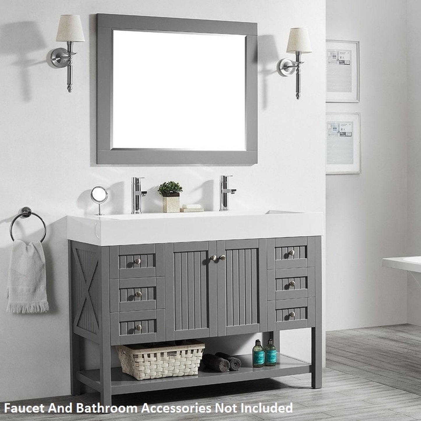 Vinnova Pavia 48" Gray Freestanding Single Vanity Set With Acrylic Undermount Sink And Mirror