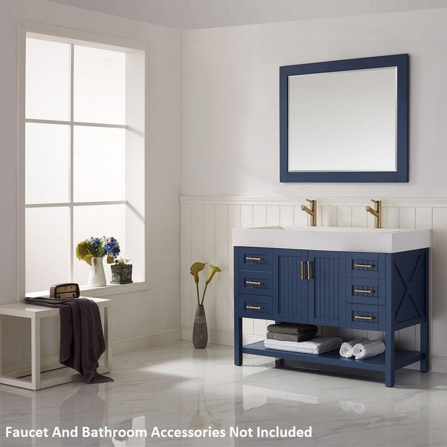 Vinnova Pavia 48" Royal Blue Freestanding Single Vanity Set With Acrylic Undermount Sink And Mirror