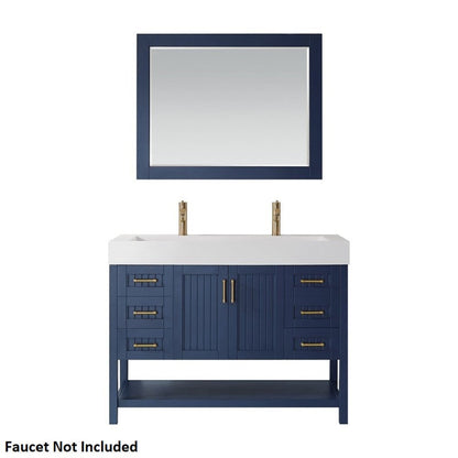 Vinnova Pavia 48" Royal Blue Freestanding Single Vanity Set With Acrylic Undermount Sink And Mirror