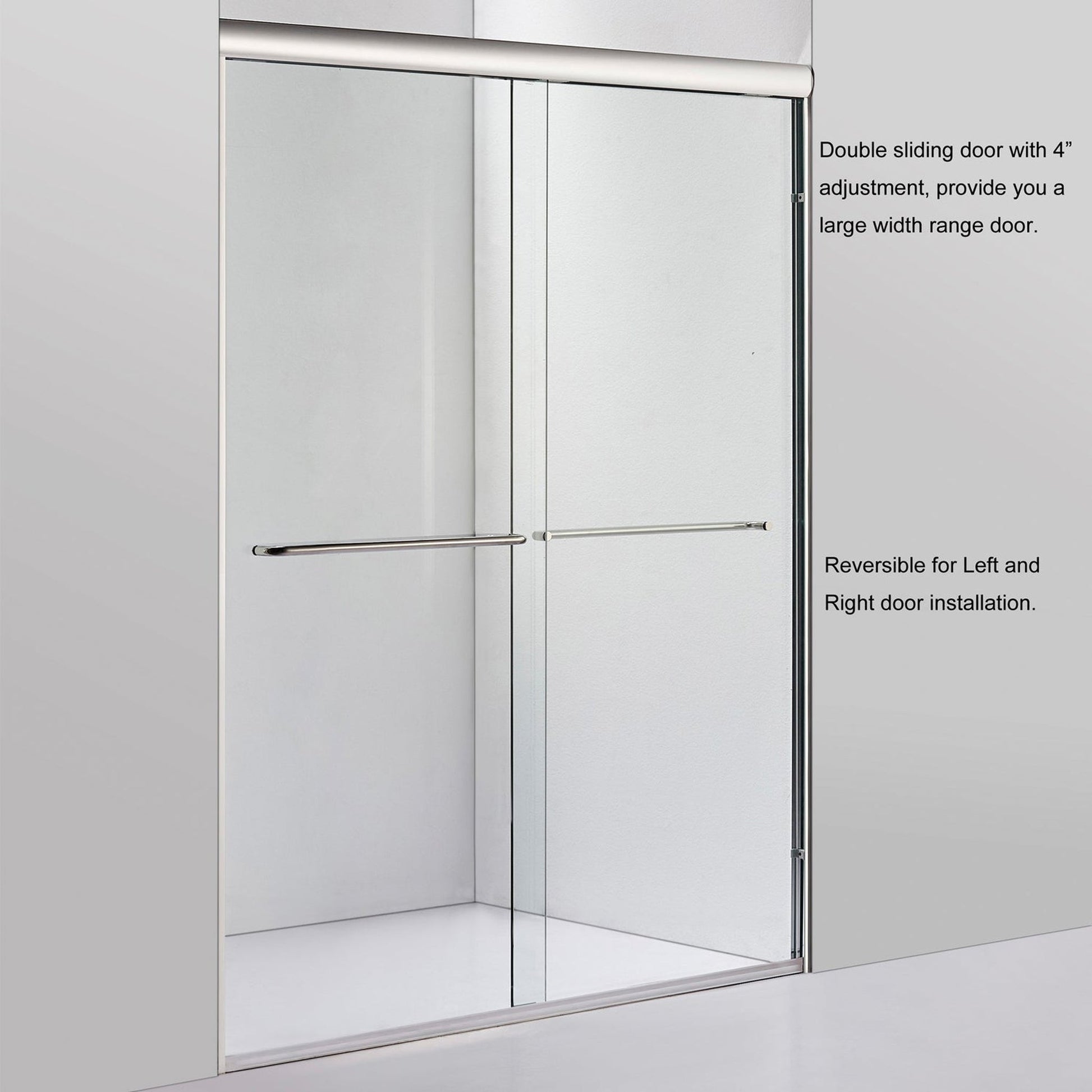 Vinnova Reggio 60" x 76" Brushed Nickel Reversible Double Sliding Bypass Frameless Shower Door