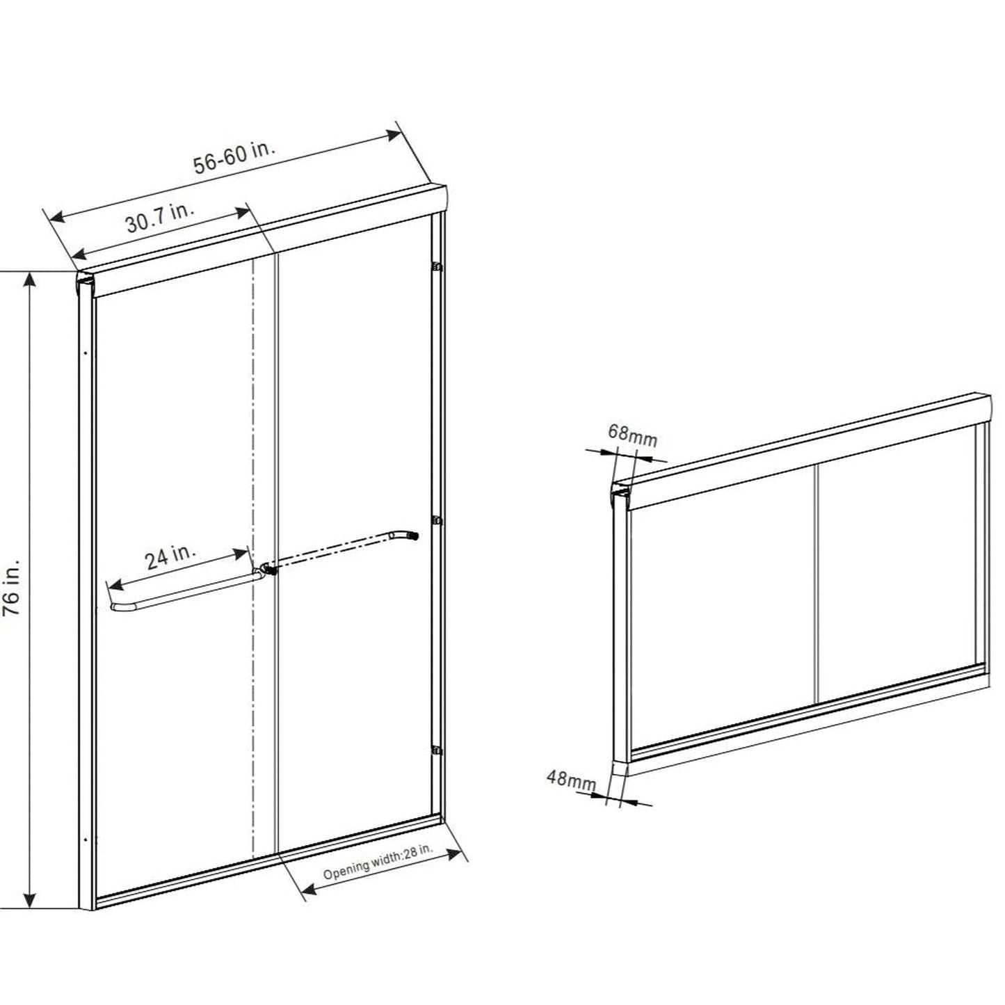 Vinnova Reggio 60" x 76" Brushed Nickel Reversible Double Sliding Bypass Frameless Shower Door