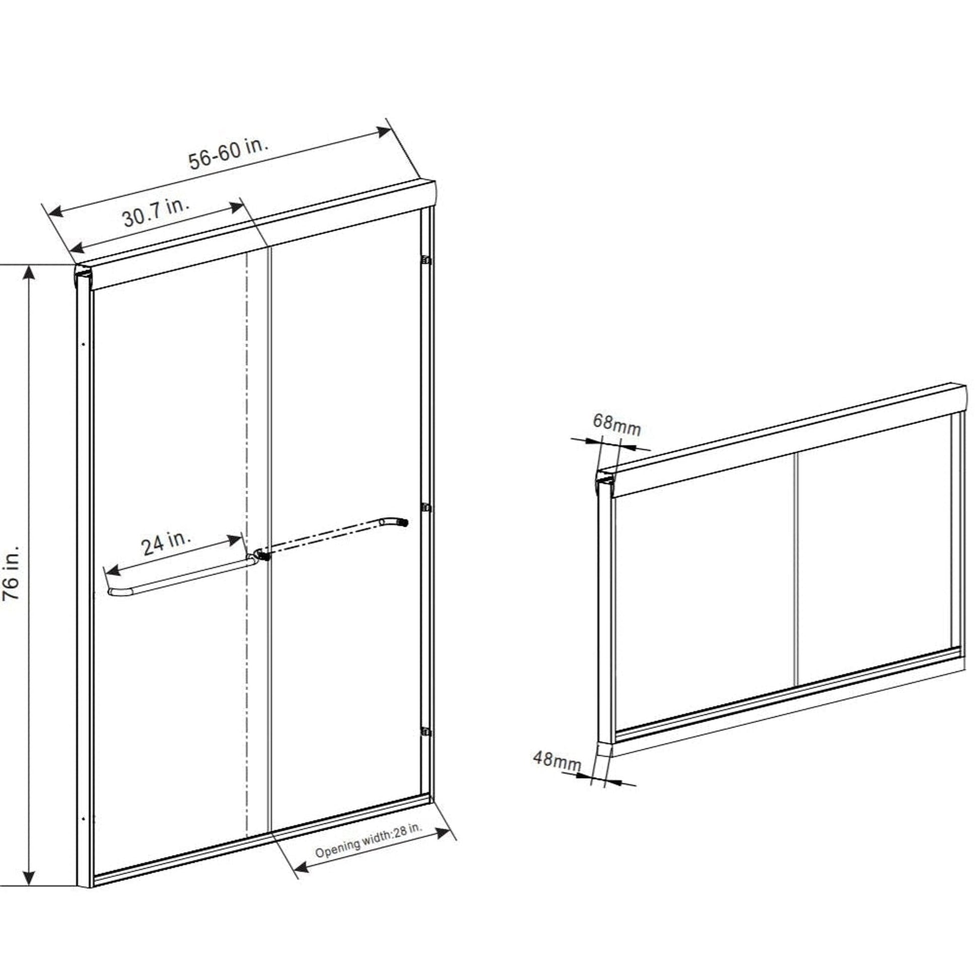 Vinnova Reggio 60" x 76" Brushed Nickel Reversible Double Sliding Bypass Frameless Shower Door