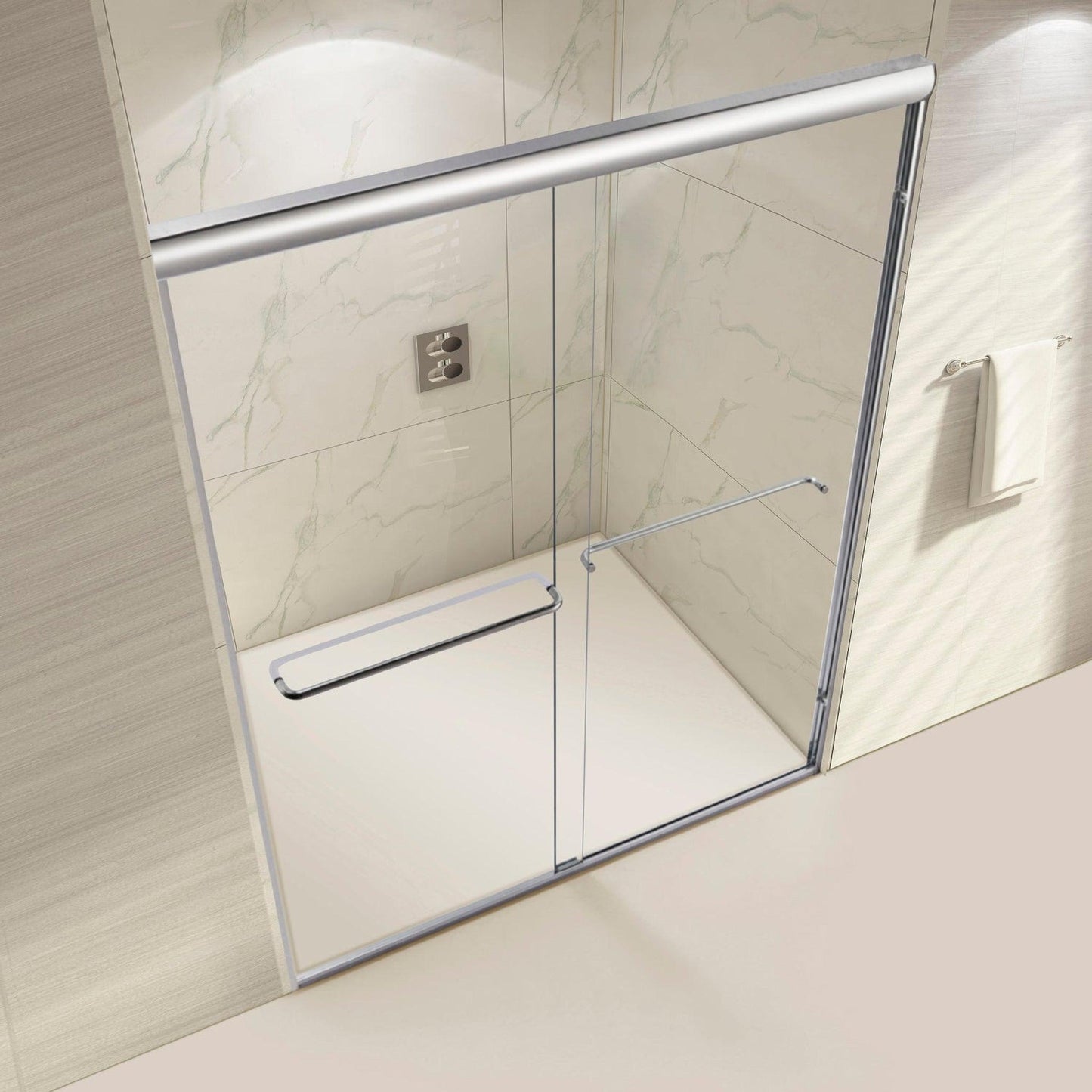 Vinnova Reggio 60" x 76" Brushed Nickel Reversible Double Sliding Bypass Frameless Shower Door