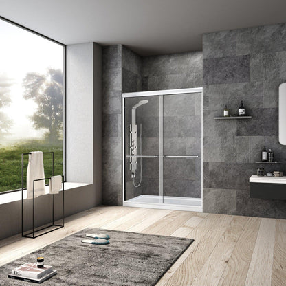 Vinnova Reggio 60" x 76" Brushed Nickel Reversible Double Sliding Bypass Frameless Shower Door