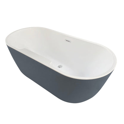 Vinnova Ronda 63" x 28" Gray Oval Freestanding Soaking Acrylic Bathtub