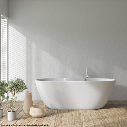 Vinnova Ronda 63" x 28" White Oval Freestanding Soaking Acrylic Bathtub