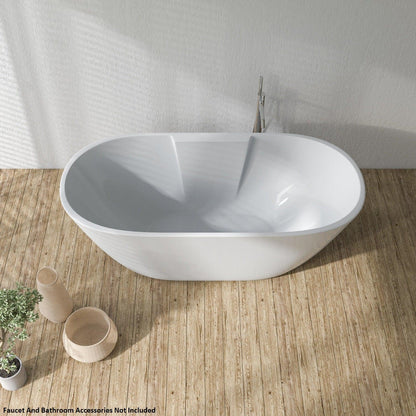 Vinnova Ronda 63" x 28" White Oval Freestanding Soaking Acrylic Bathtub