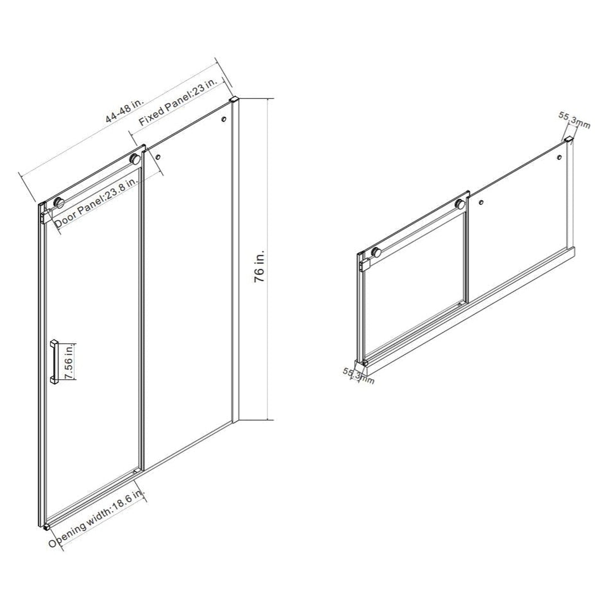 Vinnova Rovigo 48" x 76" Matte Black Single Sliding Frameless Shower Door