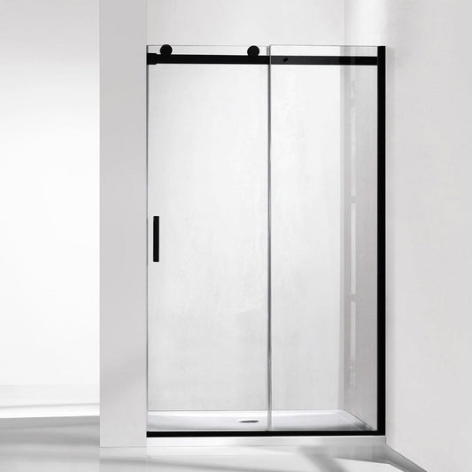 Vinnova Rovigo 48" x 76" Matte Black Single Sliding Frameless Shower Door