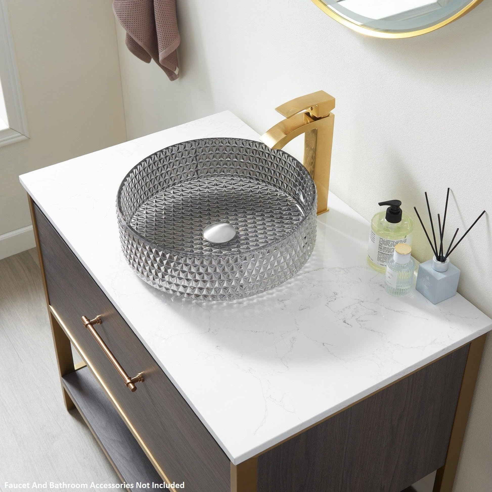 Vinnova Rubi 16" Cloudy Gray Circular Glass Vessel Bathroom Sink Without Faucet