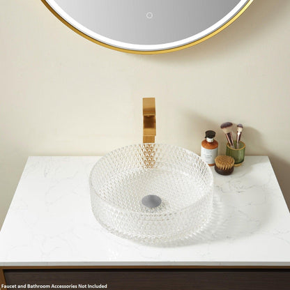 Vinnova Rubi 16" Crystalline Clear Circular Glass Vessel Bathroom Sink Without Faucet