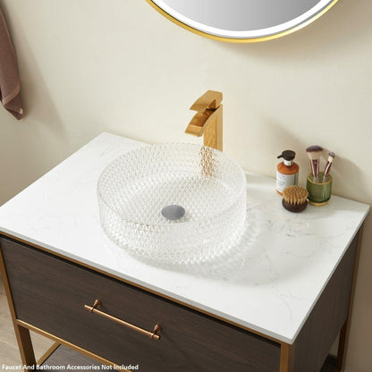 Vinnova Rubi 16" Crystalline Clear Circular Glass Vessel Bathroom Sink Without Faucet
