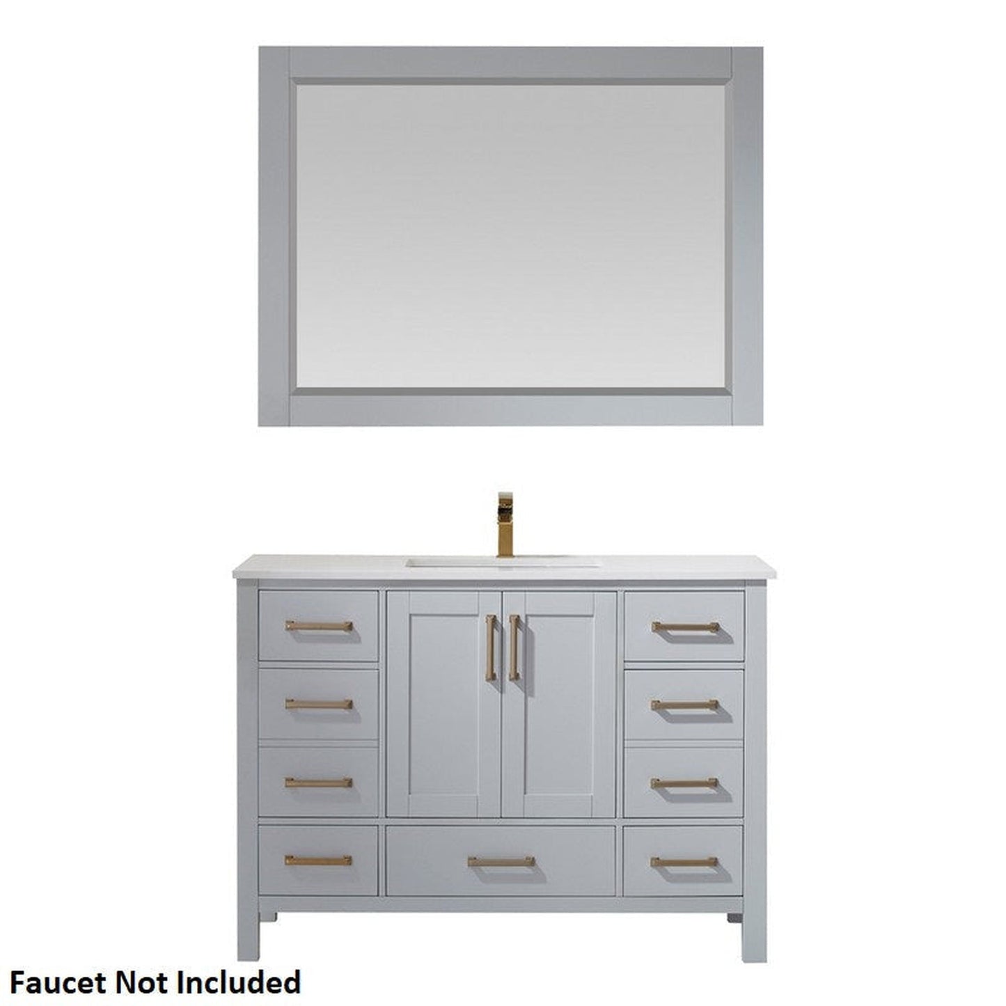 Vinnova Shannon 48" Paris Gray Freestanding Single Vanity Set In White Carrara Composite Stone Top With Undermount Ceramic Sink and Mirror