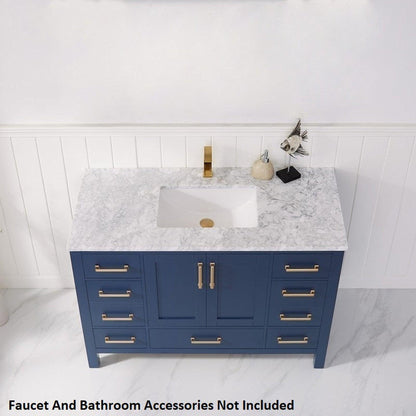 Vinnova Shannon 48" Royal Blue Freestanding Single Vanity Set In White Carrara Composite Top With Undermount Ceramic Sink